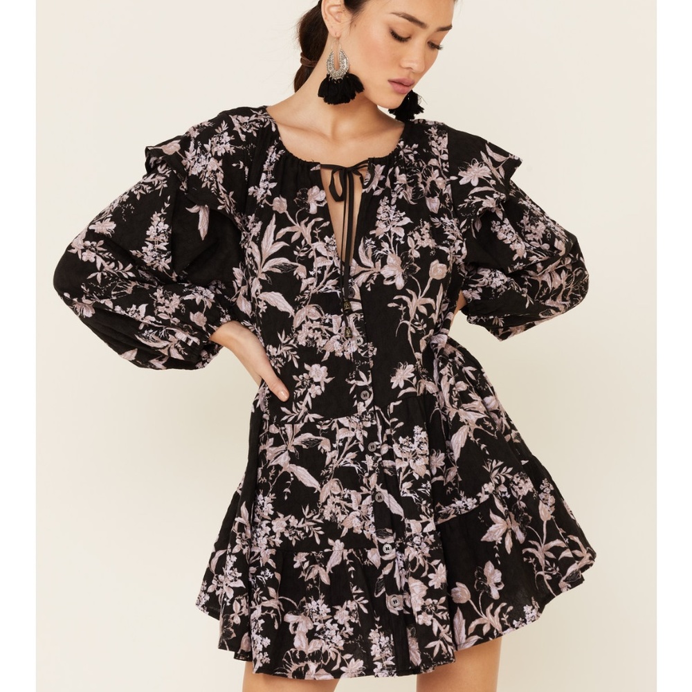 Free People Sunbaked Floral Long Sleeve Swing Minidress